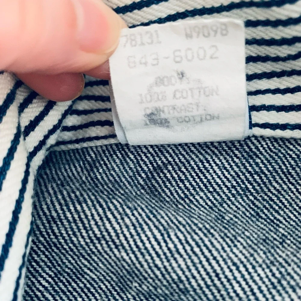 Vintage OshKosh Denim Jacket Stripe Collar Patchwork Size 12 Dark Blue Granola